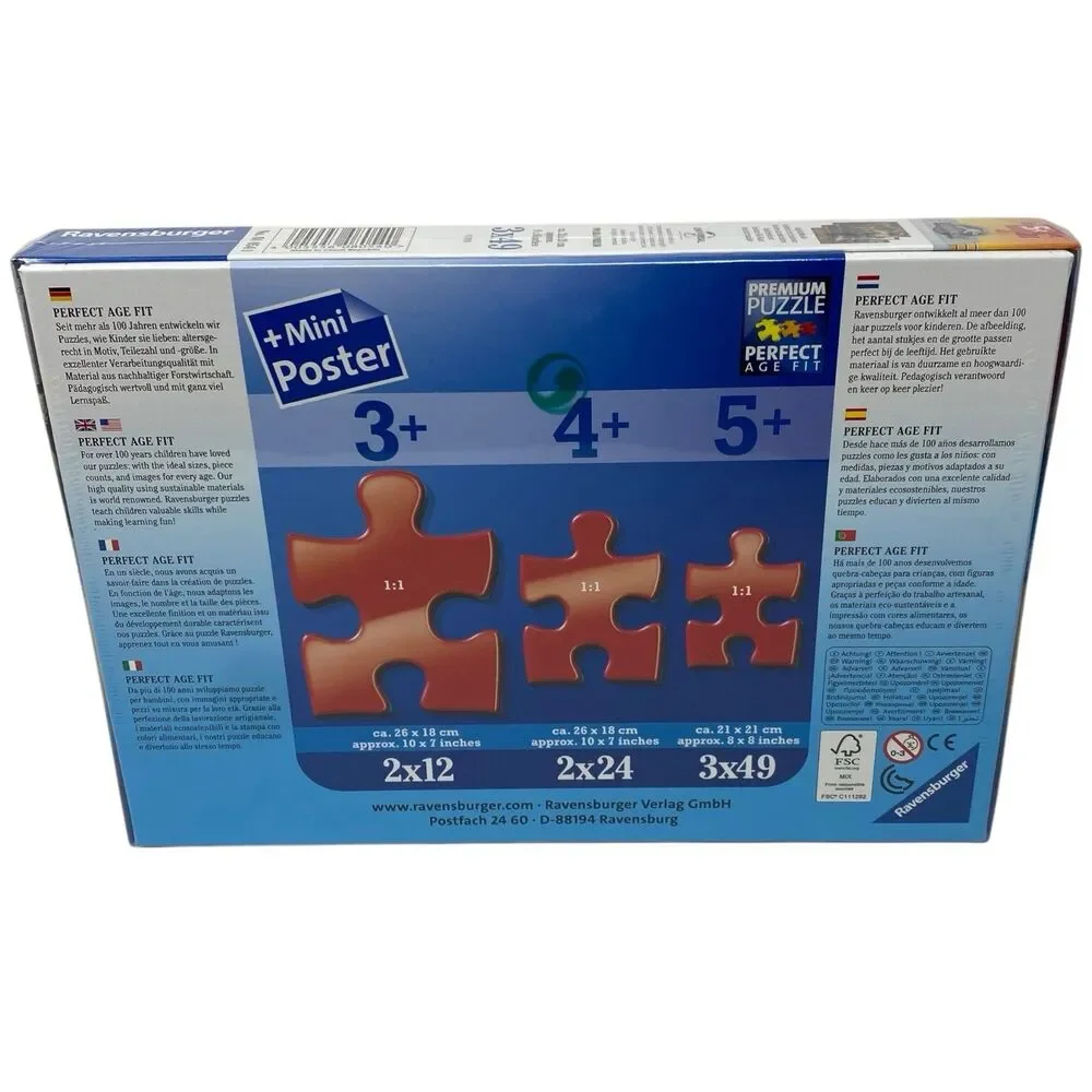 Jurassic World Puzzle Set 3x49 Piece Dinosaurs T-Rex Kids Age 5+ Ravensburger